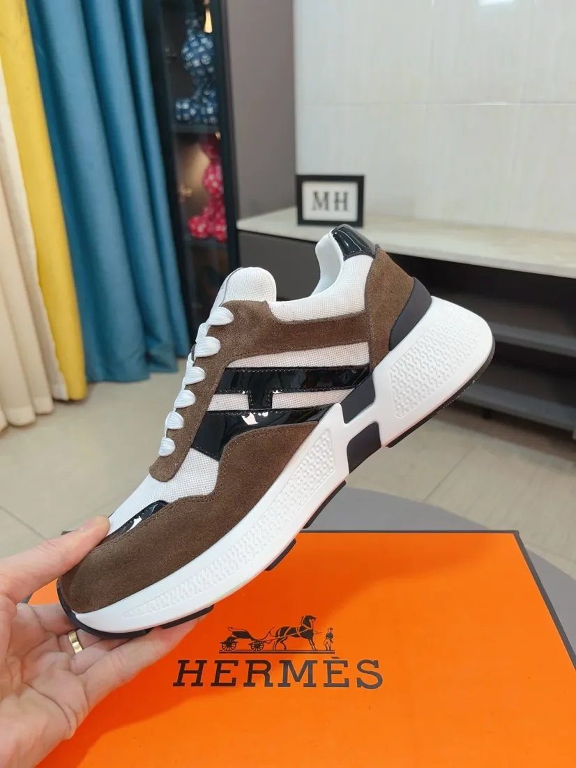 Men's shoes💰580🌸🌸【HERMES】Hermès high-end quality original shoe upper: 🔝tumbled calfskin, suede calfskin, shoe body sewn H totem, outsole: ultra-light TPU foam·rubber; two-color molded outsole, ultra-high quality control·fine workmanship: highlighting (high-end·luxury·grade) 38-44 (45 can be customized)